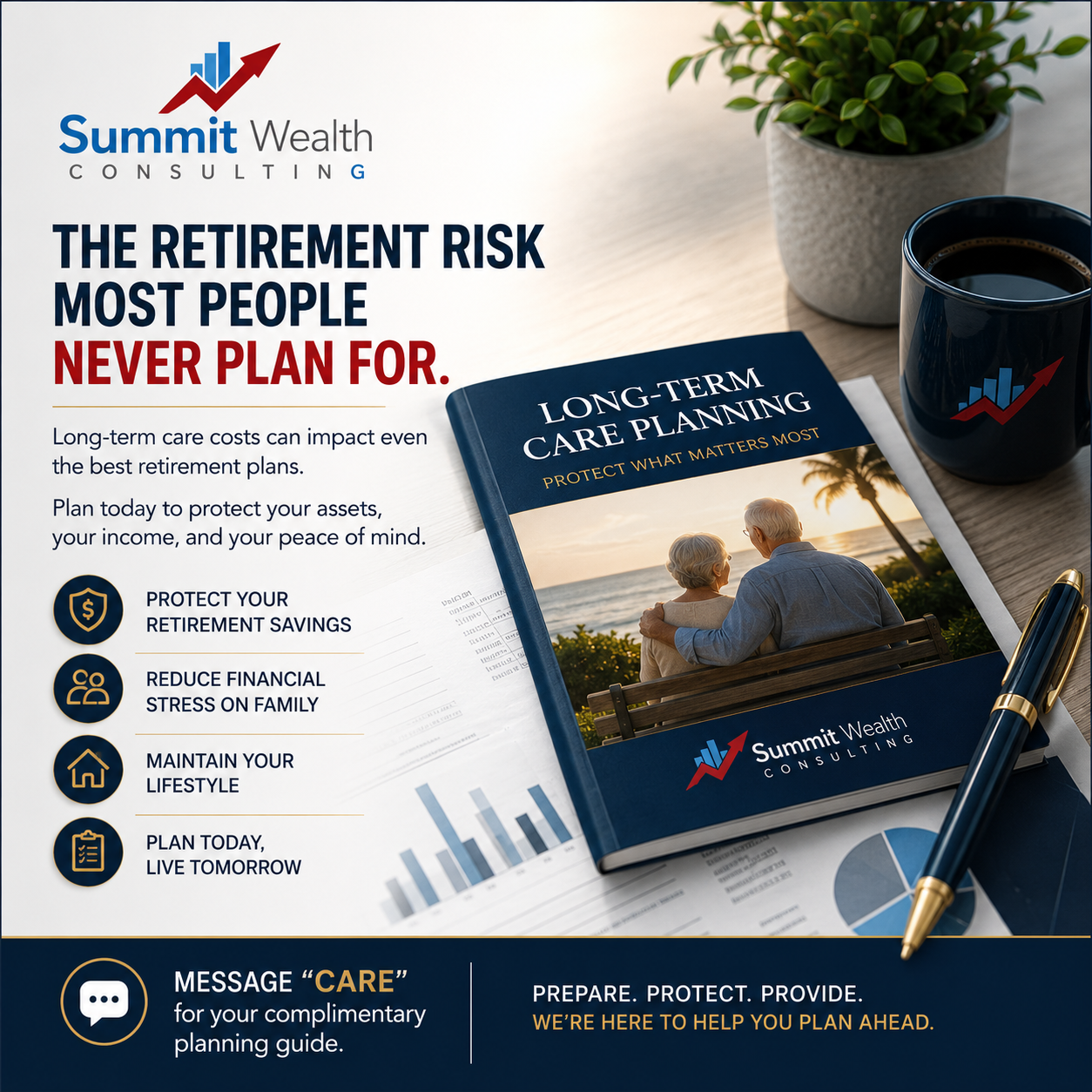 Retired Florida couple reviewing long-term care planning options to protect retirement savings and future healthcare needs.